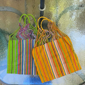 LOT OF 2 hobo tote bags striped braided strap green/orange